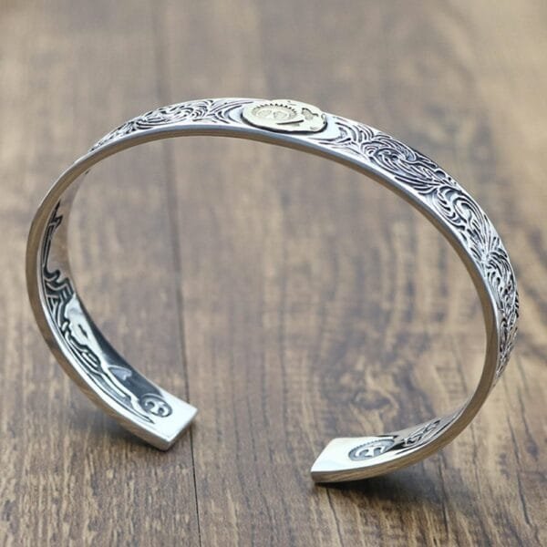 Men's Sterling Silver Ivy Pattern Eagle Cuff Bracelet - Image 2