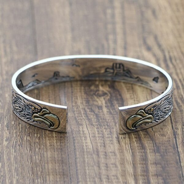 Men's Sterling Silver Ivy Pattern Eagle Cuff Bracelet - Image 5