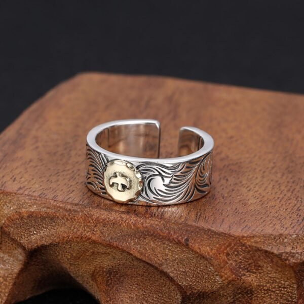 Men's Sterling Silver Ivy Pattern Eagle Ring - Image 4