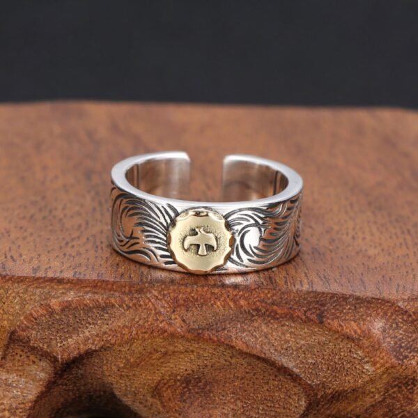 Men's Sterling Silver Ivy Pattern Eagle Ring - Image 5
