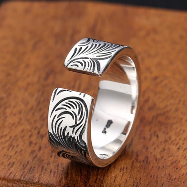 Men's Sterling Silver Ivy Pattern Eagle Ring - Image 6