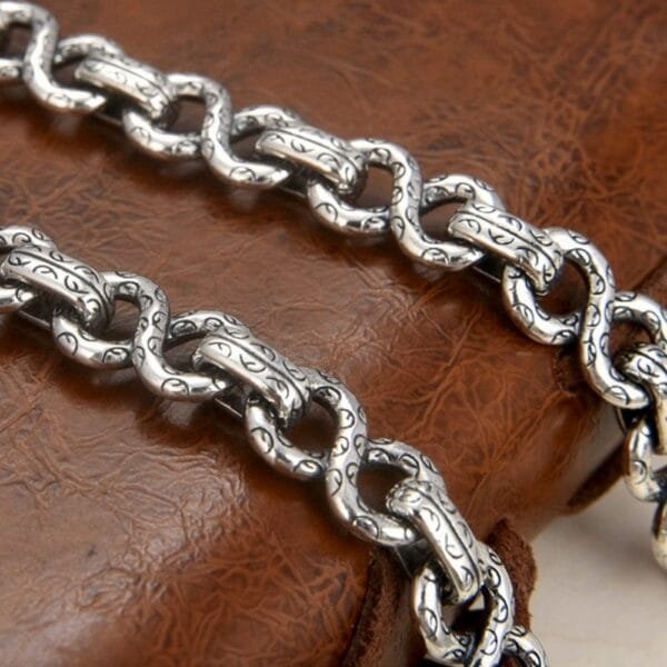 Men's Sterling Silver Ivy Pattern Link Chain 22" - Image 2