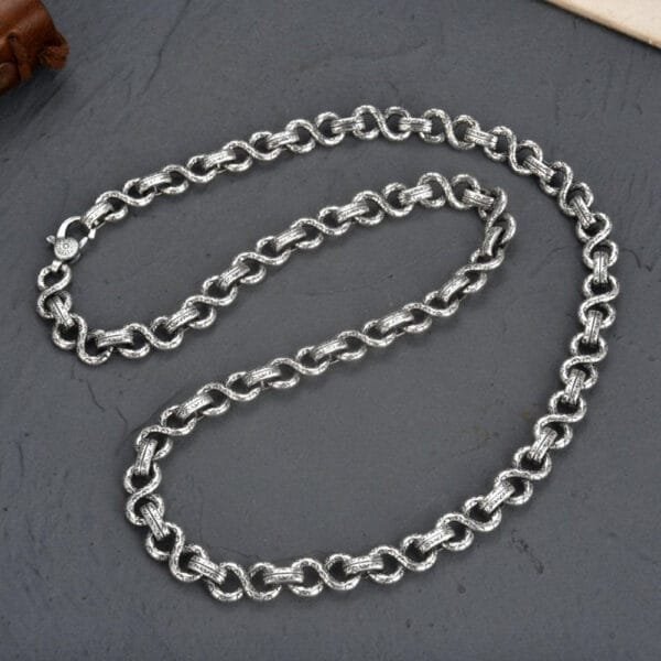 Men's Sterling Silver Ivy Pattern Link Chain 22" - Image 3