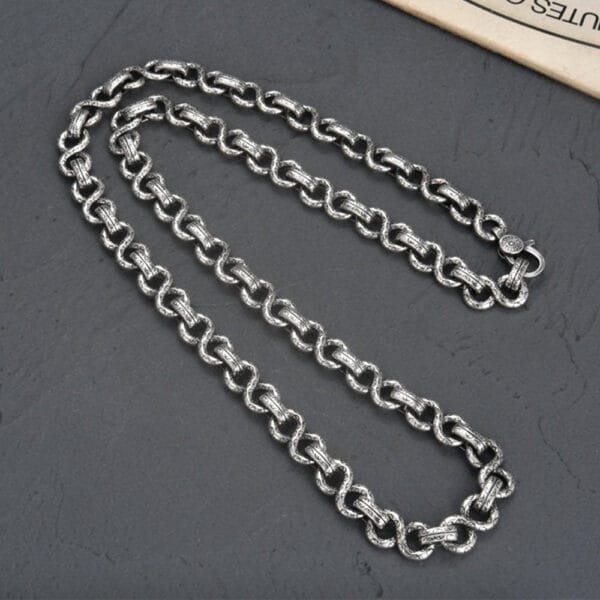 Men's Sterling Silver Ivy Pattern Link Chain 22" - Image 4