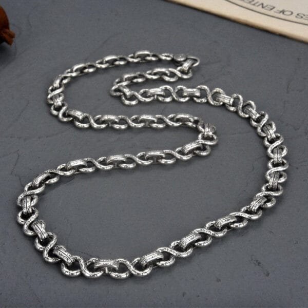 Men's Sterling Silver Ivy Pattern Link Chain 22" - Image 5