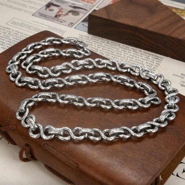 Men's Sterling Silver Ivy Pattern Link Chain 22" - Image 6