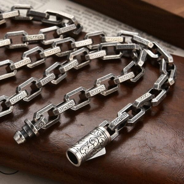 Men's Sterling Silver Ivy Pattern Rectangle Link Chain 20"-30" - Image 3