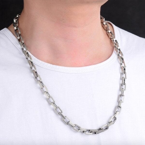 Men's Sterling Silver Ivy Pattern Rectangle Link Chain 20"-30" - Image 5