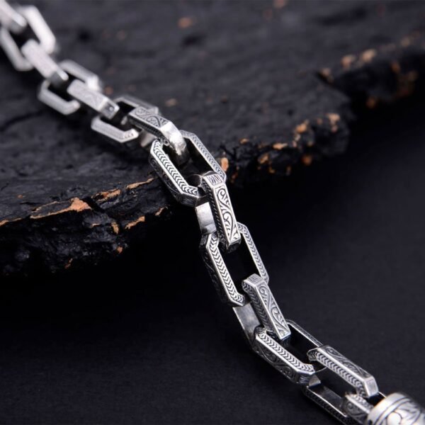 Men's Sterling Silver Ivy Pattern Rectangle Link Chain Bracelet - Image 2