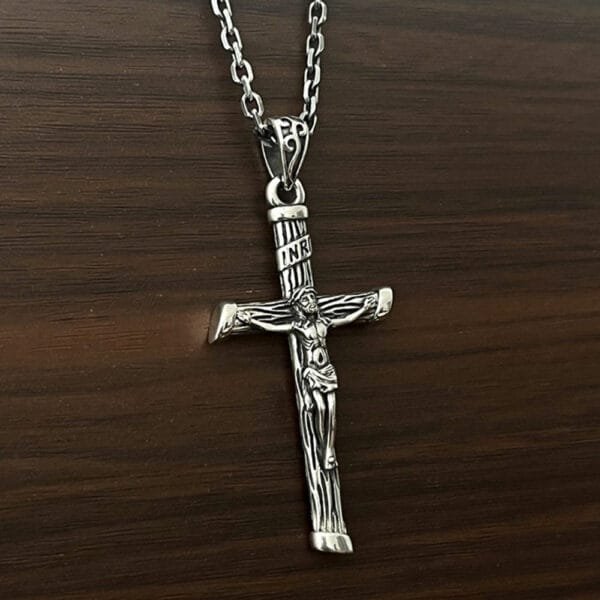 Men's Sterling Silver Jesus Cross Necklace - Image 2