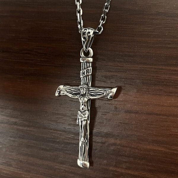 Men's Sterling Silver Jesus Cross Necklace - Image 4