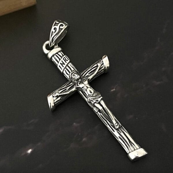 Men's Sterling Silver Jesus Cross Necklace - Image 5