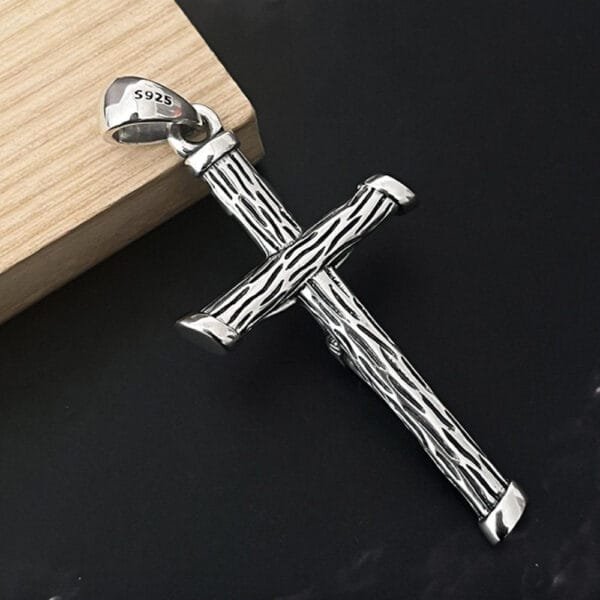 Men's Sterling Silver Jesus Cross Necklace - Image 6