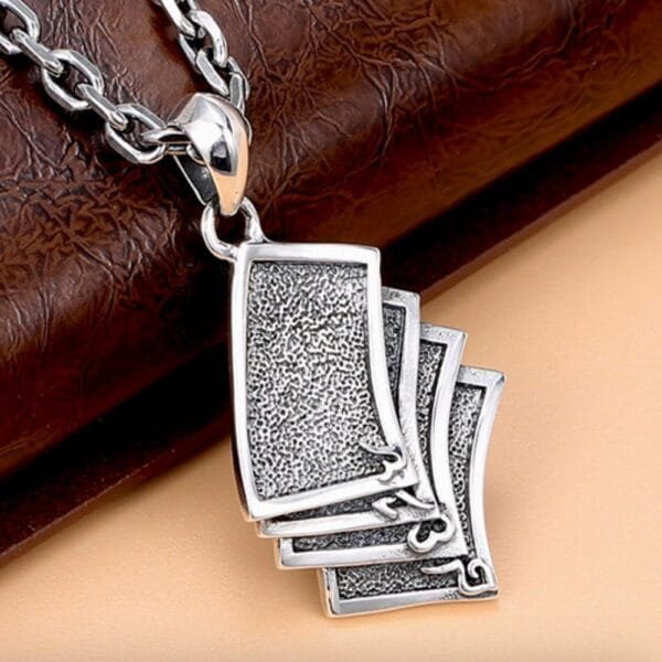 Men's Sterling Silver Joker Skull Poker Necklace - Image 3