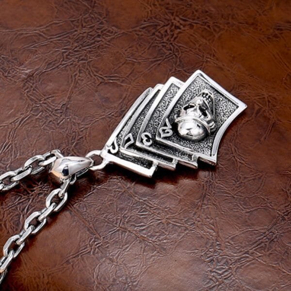 Men's Sterling Silver Joker Skull Poker Necklace - Image 4