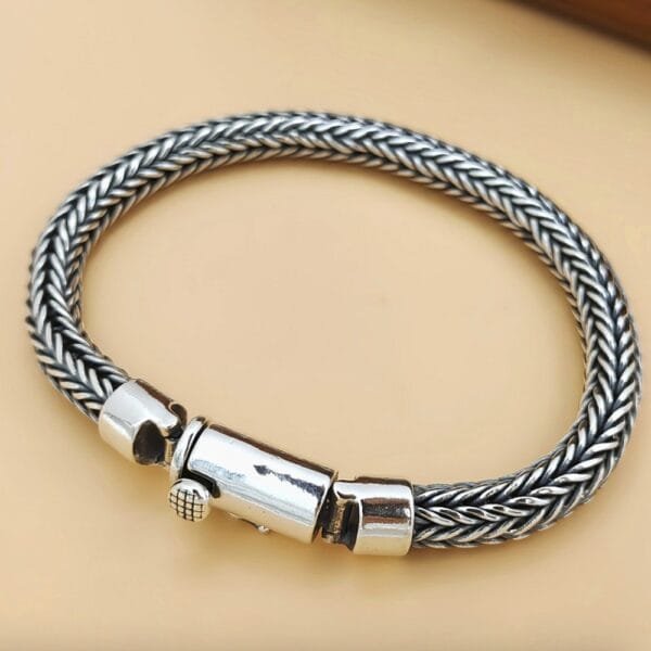 Men's Sterling Silver Latch Clasp Braided Bracelet - Image 3