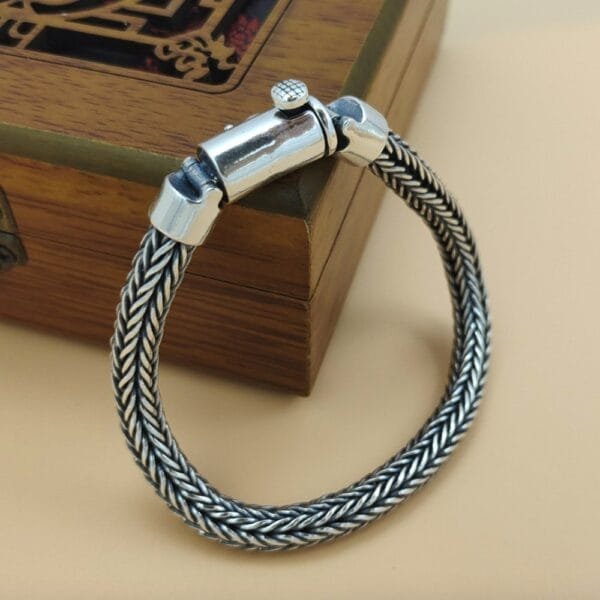Men's Sterling Silver Latch Clasp Braided Bracelet - Image 4