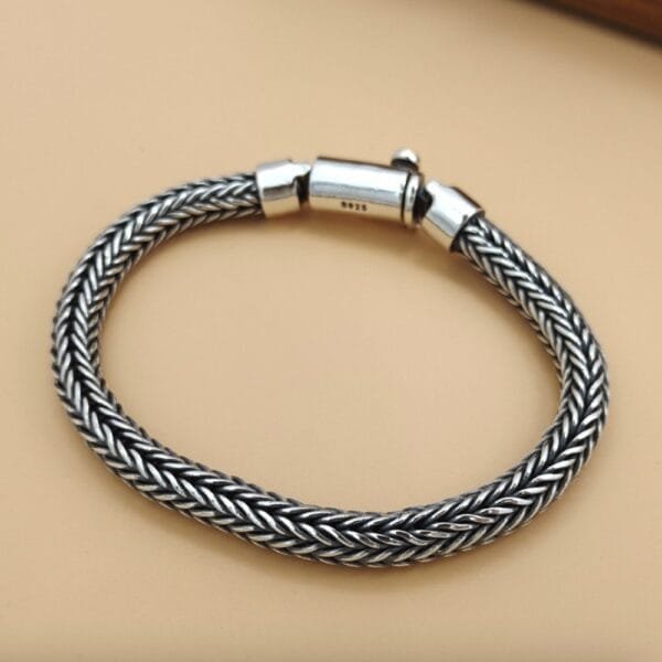 Men's Sterling Silver Latch Clasp Braided Bracelet - Image 5