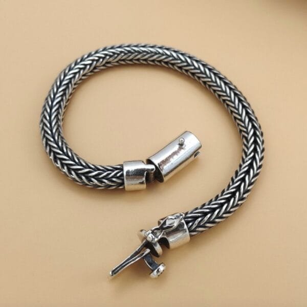 Men's Sterling Silver Latch Clasp Braided Bracelet - Image 6