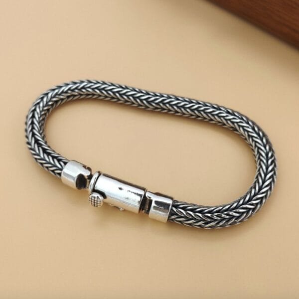 Men's Sterling Silver Latch Clasp Braided Bracelet - Image 7
