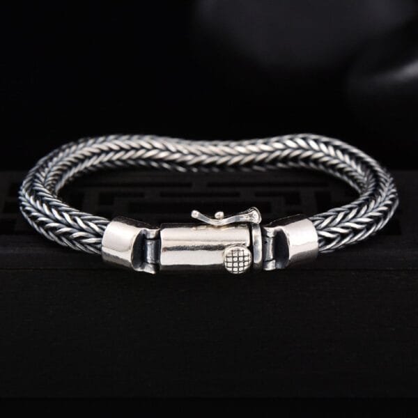 Men's Sterling Silver Latch Clasp Braided Bracelet - Image 2