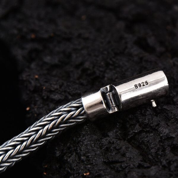 Men's Sterling Silver Latch Clasp Braided Bracelet - Image 8