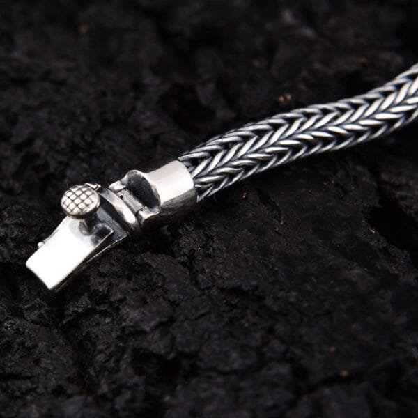 Men's Sterling Silver Latch Clasp Braided Bracelet - Image 9