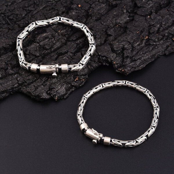 Men's Sterling Silver Latch Clasp Byzantine Chain Bracelet - Image 3
