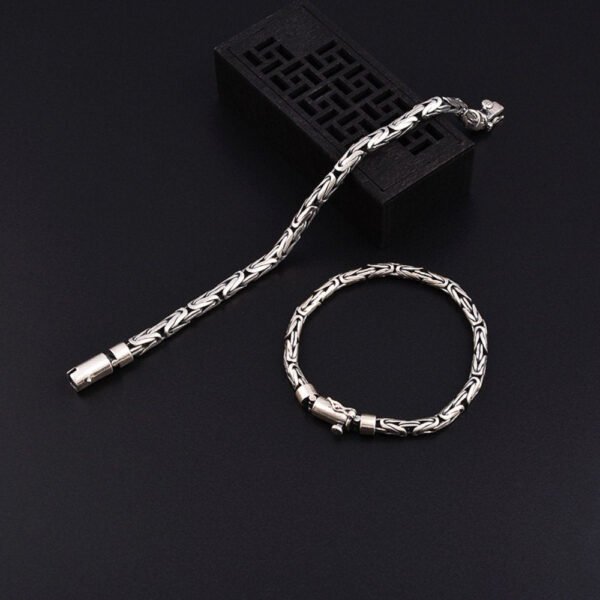 Men's Sterling Silver Latch Clasp Byzantine Chain Bracelet - Image 4