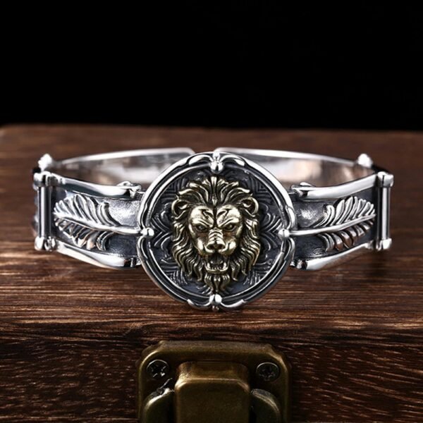 Men's Sterling Silver Lion Cuff Bracelet - Image 2