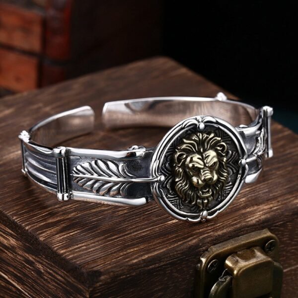 Men's Sterling Silver Lion Cuff Bracelet - Image 3