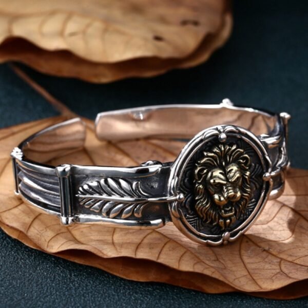 Men's Sterling Silver Lion Cuff Bracelet - Image 5