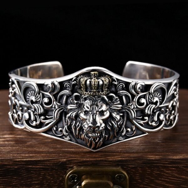 Men's Sterling Silver Lion King Cuff Bracelet - Image 7