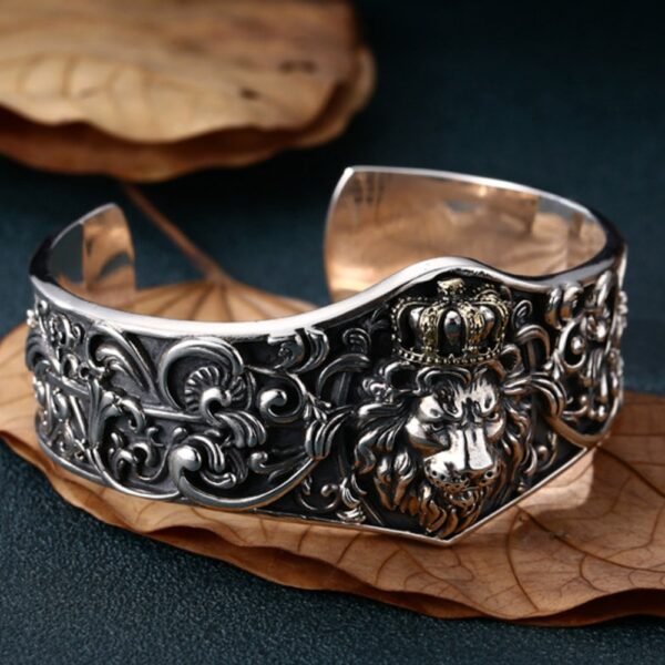Men's Sterling Silver Lion King Cuff Bracelet - Image 2