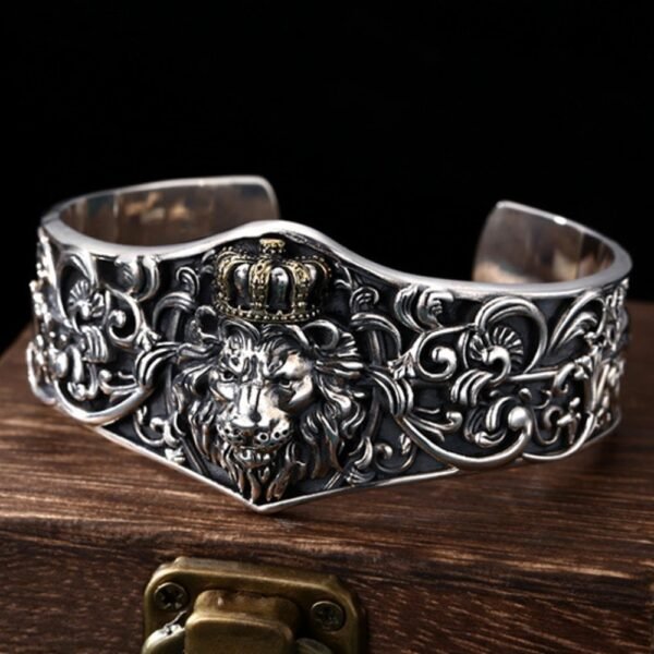 Men's Sterling Silver Lion King Cuff Bracelet - Image 3