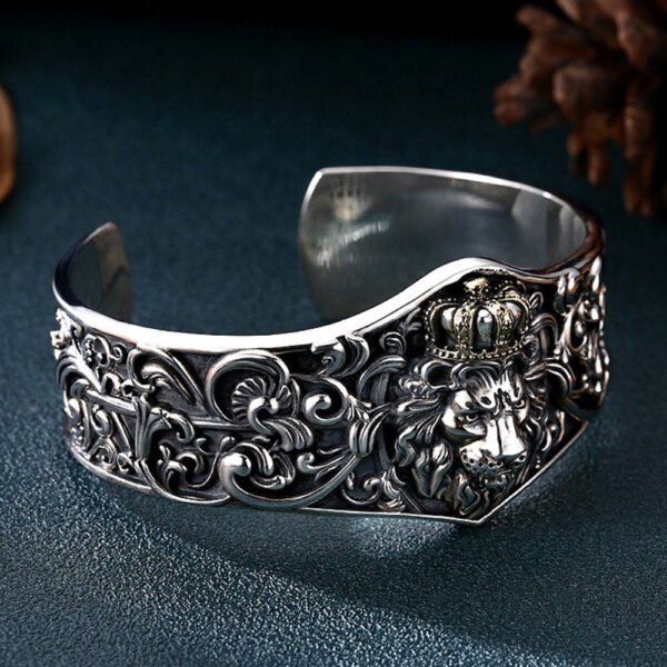 Men's Sterling Silver Lion King Cuff Bracelet - Image 5
