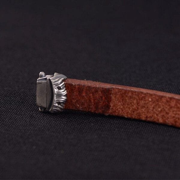 Men's Sterling Silver Mantra of Fortune Leather Belt Bracelet - Image 4