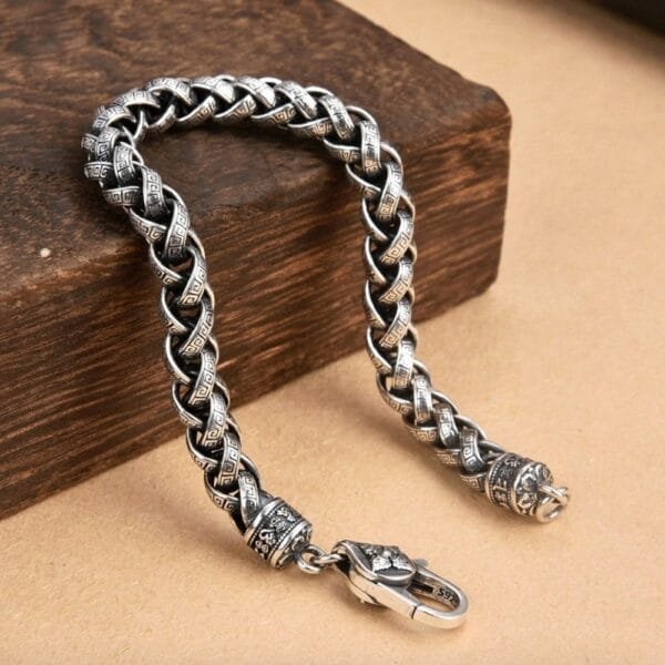 Men's Sterling Silver Oriental Pattern Braided Chain Bracelet - Image 2