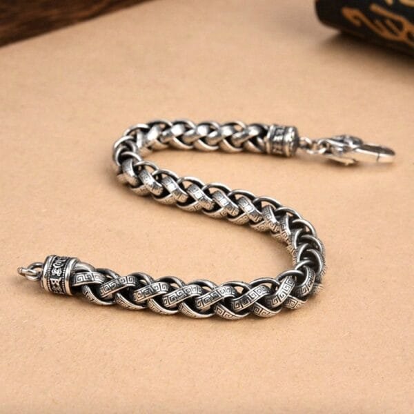 Men's Sterling Silver Oriental Pattern Braided Chain Bracelet - Image 4