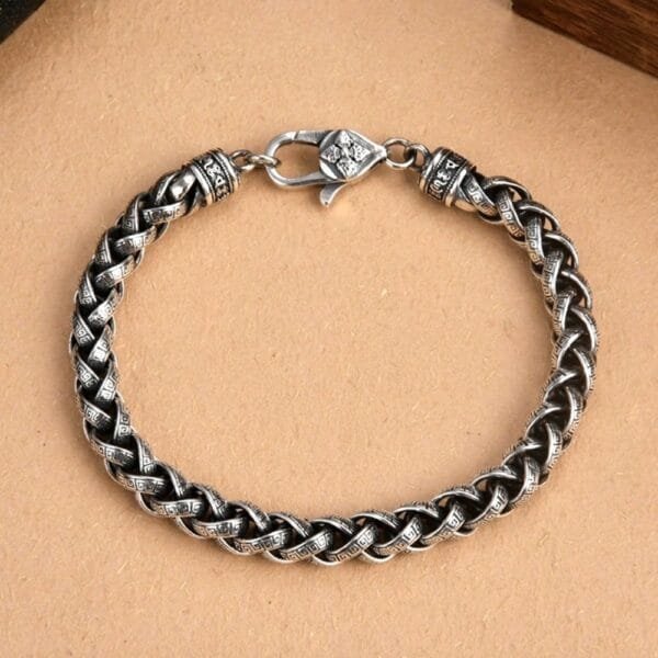 Men's Sterling Silver Oriental Pattern Braided Chain Bracelet - Image 5