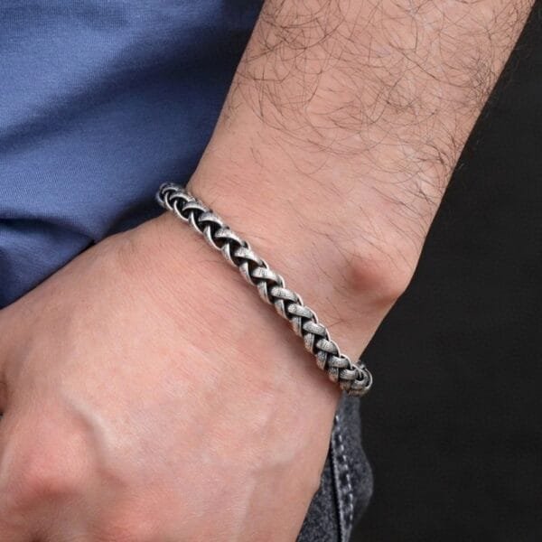 Men's Sterling Silver Oriental Pattern Braided Chain Bracelet - Image 6