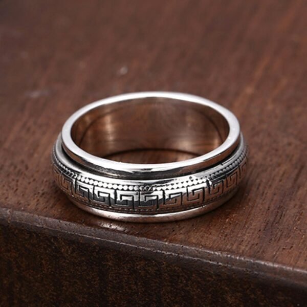 Men's Sterling Silver Oriental Pattern Spinner Ring - Image 2
