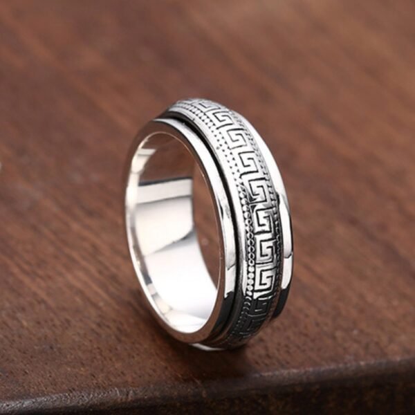 Men's Sterling Silver Oriental Pattern Spinner Ring - Image 3