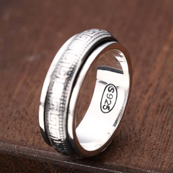 Men's Sterling Silver Oriental Pattern Spinner Ring - Image 4