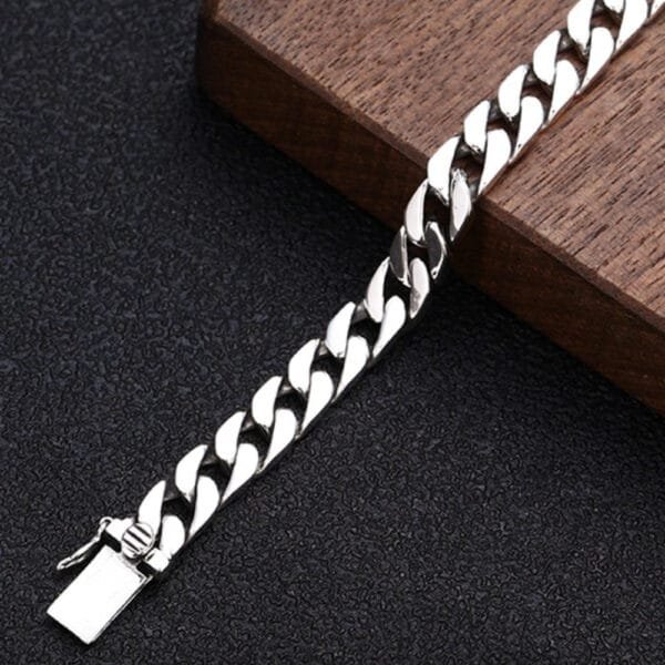 Men's Sterling Silver Plain Curb Chain Bracelet - Image 7