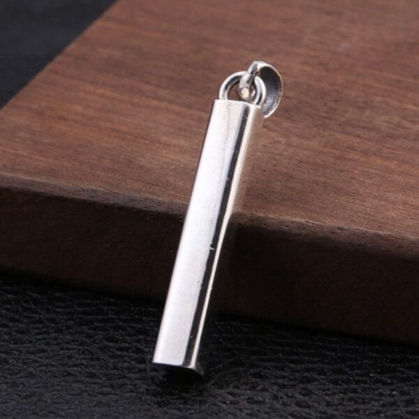 Men's Sterling Silver Plain Square Bar Pendant Necklace - Image 2