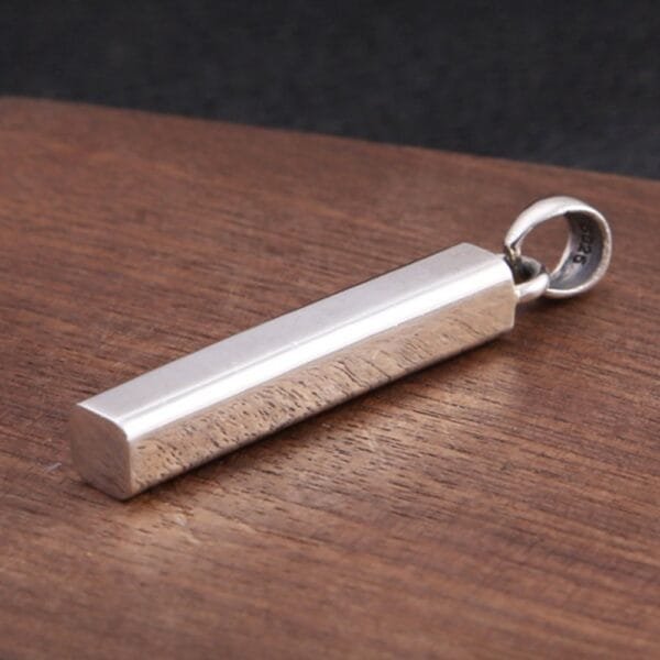 Men's Sterling Silver Plain Square Bar Pendant Necklace - Image 3