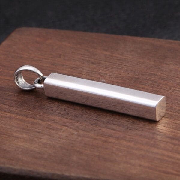 Men's Sterling Silver Plain Square Bar Pendant Necklace - Image 4
