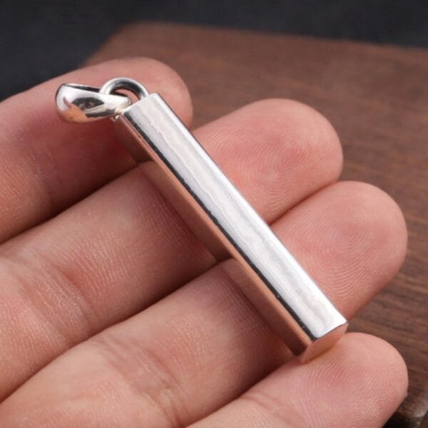 Men's Sterling Silver Plain Square Bar Pendant Necklace - Image 5