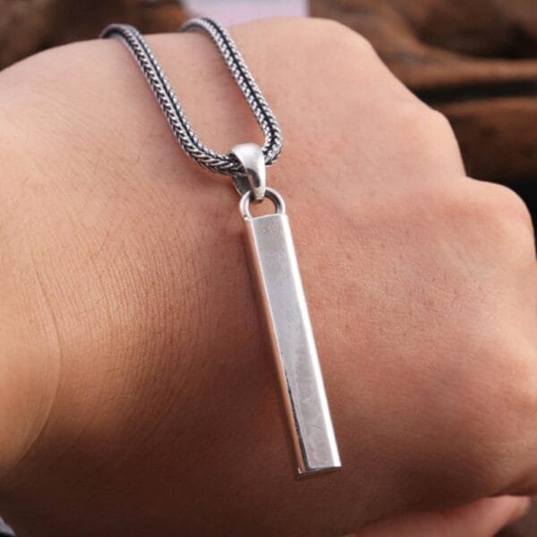 Men's Sterling Silver Plain Square Bar Pendant Necklace - Image 6